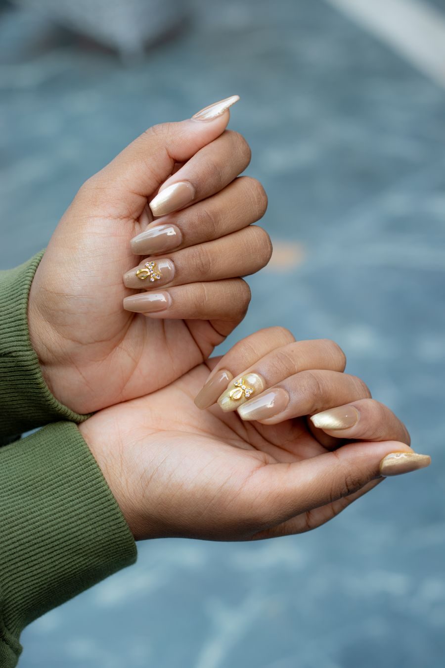 Manicure with gold leaf details
